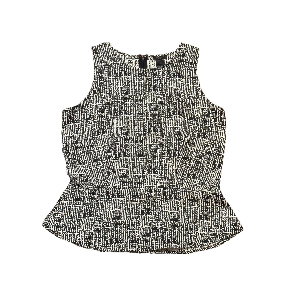 Ann Taylor Peplum Top Women Size:8 Black White Tweed Sleeveless Zip Back Office
